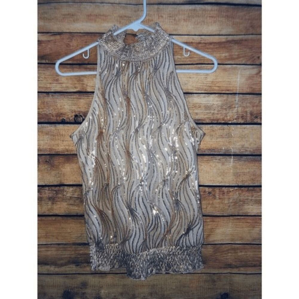 Heart soul sequin gold turtleneck women's blouse size S